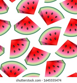 Fruit summer print. Watermelon seamless pattern. Vector background.