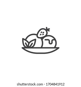 Fruit sundae ice cream cone line icon. linear style sign for mobile concept and web design. Strawberry sorbet ice cream melting outline vector icon. Symbol, logo illustration. Vector graphics
