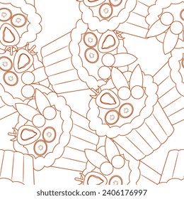 Fruit tart line art seamless pattern. Suitable for backgrounds, wallpapers, fabrics, textiles, wrapping papers, printed materials, and many more.