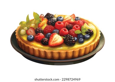 fruit tart on a plate isolated realistic vector