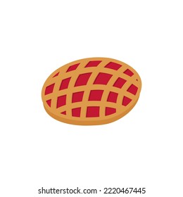 Fruit tart wicker isolated. Pie braided from white flour. Vector illustration of sweet pastries with jam isolated on white background.