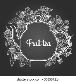 Fruit tea fragaria on chalkboard. Vector illustration.