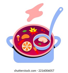 Fruit tea in a saucepan. Recipe for warming mulled wine, sangria, punch, grog. Hot wine, fruits and spices