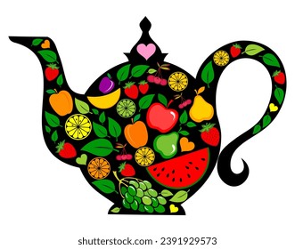 Fruit tea. Tea time, tea ceremony, party. Icon, simbol, object for label, packaging, menu. Design for herbal and fruit tea, natural cosmetics,candy, grocery. Vector