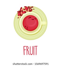 Fruit Tea Vector Illustration. Colorful Herbal Drink Served in Teacup