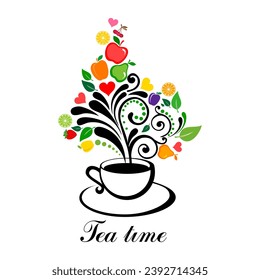 Fruit tea. Warming drinks Ice tea summer drinks special promotions design. Fresh yummy drinks, beverage, soft drinks. Tea time, tea ceremony, party. Icon, symbol, object for label, packaging, menu