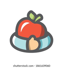 Icono del vector de Apple Hug Teft Fruit Dibujo de dibujos animados