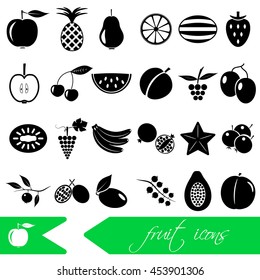 fruit theme black simple icons set eps10