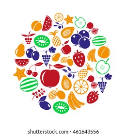 fruit theme color various fruits simple icons in circle eps10