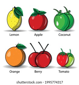 Fruit theme flat design set vector