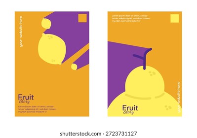 Modelo de cartaz temático de frutas com cor neon com pera e limão