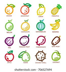 fruit thin line icon set,vector illustration