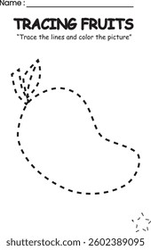 Fruit Tracing and Coloring Worksheet for Kids