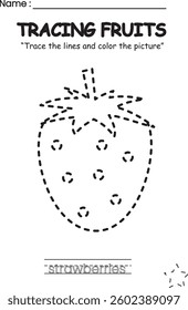Fruit Tracing and Coloring Worksheet for Kids
