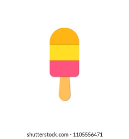 Fruit tree color Ice Cream on stick in trandy paper cut style. Craft green creative ice juice on white background for package design, T-shirt printing. Vector card illustration.