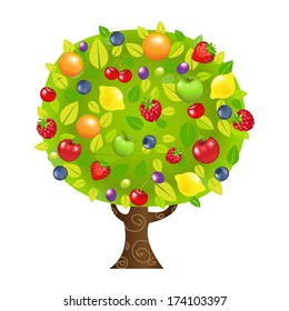 Fruit Tree, With Gradient Mesh, Vector Illustration