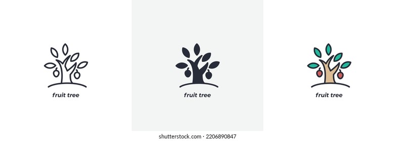 fruit tree icon. Line, solid and filled outline colorful version, outline and filled vector sign. Idea Symbol, logo illustration. Vector graphics