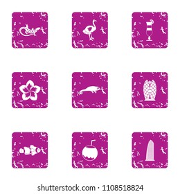 Fruit tree icons set. Grunge set of 9 fruit tree vector icons for web isolated on white background