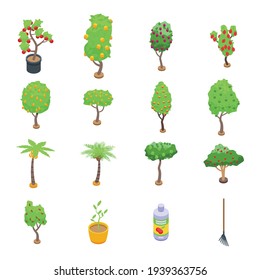 Fruit Tree Icons Set. Isometric Set Of Fruit Tree Vector Icons For Web Design Isolated On White Background