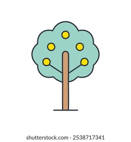 Ilustración de árbol de frutas. Gráfico simple de un árbol cargado de frutas, que simboliza el crecimiento y la abundancia.  Perfecto para materiales educativos.