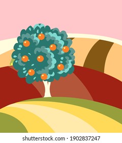 Fruit tree landscape. Vector illustration.