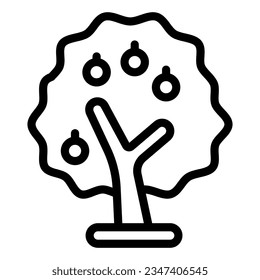 Icono de línea de árbol de frutas, concepto de jardín de granja, símbolo de árbol de frutas decorativo sobre fondo blanco, icono de manzano en diseño web de concepto móvil estilo contorno. Gráficos vectoriales.