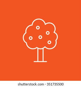 Fruit tree line icon for web, mobile and infographics. Vector white icon isolated on red background.