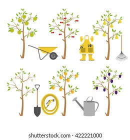 Fruit trees. Garden. Icon set. Vector illustration