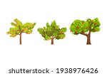 Fruit Trees with Hanging Ripe Apples and Apricots Vector Set