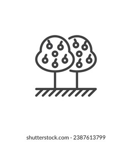 Fruit trees line icon. linear style sign for mobile concept and web design. Apple tree outline vector icon. Orchard symbol, logo illustration. Vector graphics