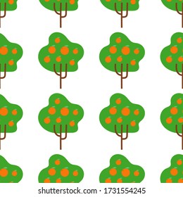 Fruit trees pattern. Modular image of orange trees. Modern fun drawing to edit.