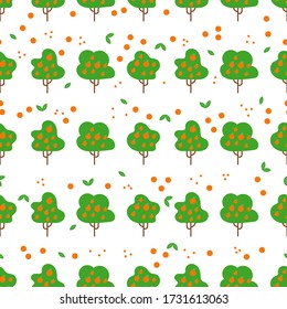 Fruit trees pattern. Modular image of orange trees. Modern fun drawing to edit.
