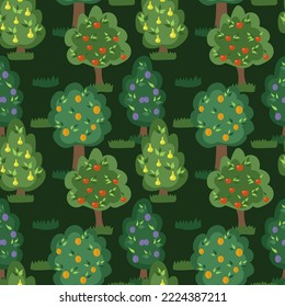 Fruit trees pear, apple, apricot, plum. Orchard. vector pattern