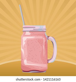 fruit tropical smoothie drink squared glass and straw icon cartoon vector illustration graphic design