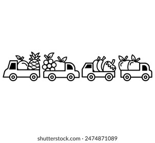 fruit truck car farm icon vector design symbol simple line flat illustration black white colors