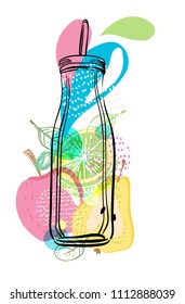 Fruit, useful smoothies, bright colorful illustration