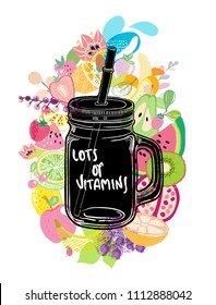 Fruit, useful smoothies, bright colorful illustration