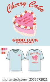 Fruit baunilha bolo gráfico design de impressão para t-shirt, vestuário, cartazes, fundo e outros. Bolo de amor. Bom clube. Feliz bolo de aniversário arte vetorial, cereja e bolo de morango.