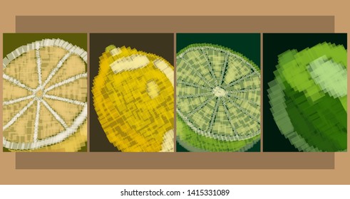 Fruit for various drinks. Cover Design template for the decoration presentation, brochure, catalog, poster, book, magazine etc. Vector Illustration.