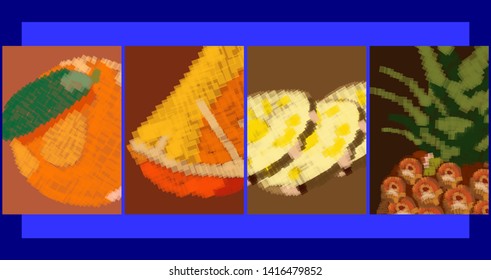 Fruit for various drinks. Cover Design template for the decoration presentation, brochure, catalog, poster, book, magazine etc. Vector Illustration.