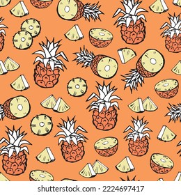 Fruit vector abstract hand drawn illustration pattern with ananas