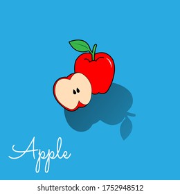 fruit vector. Apple Flat vector cartoon isolated on blue background.