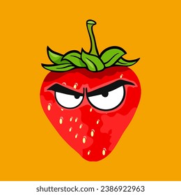 Fruit vector art
strawberries. Red strawberry fruit angry character.Strawberry fruit character icon concept.orange background.