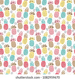 Fruit Vector Background with Pineapple. Abstract Seamless Pattern with Pineapples. Colorful Tropical Fruits Wallpaper. Healthy Summer Food Background