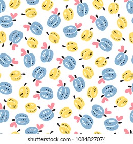 Fruit Vector Background with Plum. Abstract Seamless Pattern with Plums. Colorful Fruits Wallpaper. Healthy Summer Food Background