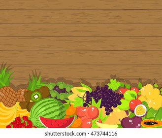 Fruit vector background with a space for text. Fresh organic food products shop. Flat illustration