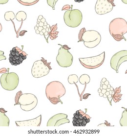 Fruit vector background.Vector fruits seamless pattern hand draw in doodle style