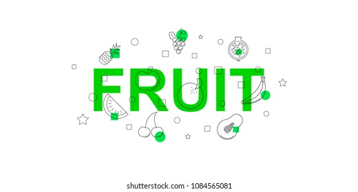 Fruit vector banner. Word with line icon. Vector background