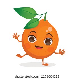 Fruit vector cartoon character - Orange. Fruit with face, arms and legs.