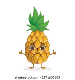 Fruit vector cartoon character - Pineapple. Fruit with face, arms and legs.